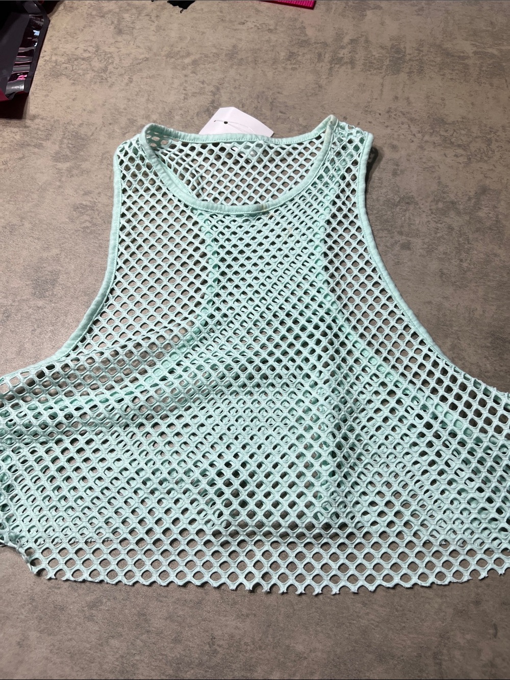 Mint Fishnet Crop Tank Top